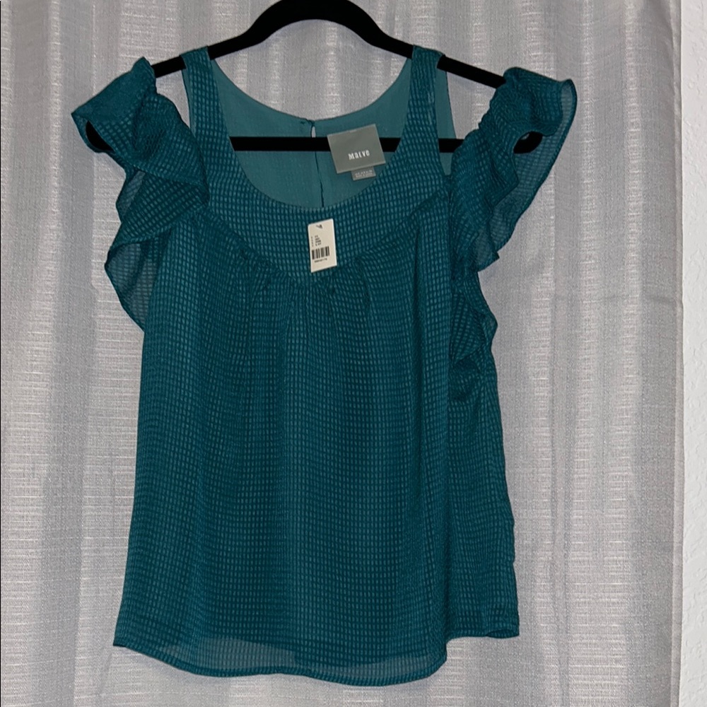 Maeve Blue Ruffled Sleeveless Blouse